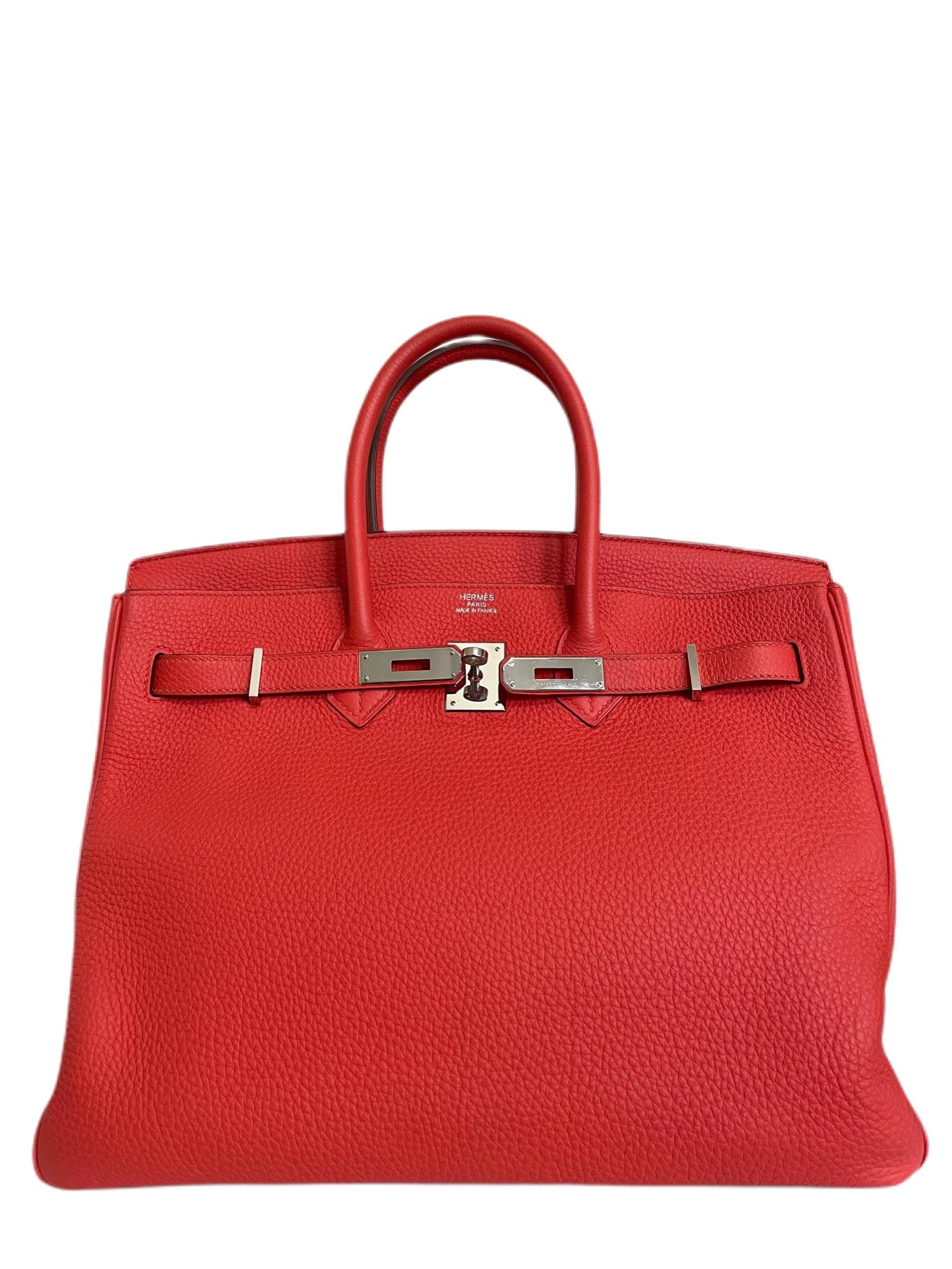 Rouge Hermès - Sac Birkin 35 rose Jaipur en palladium rouge et rose avec accessoires en métal 