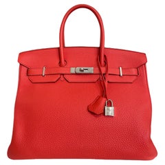 Hermès - Sac Birkin 35 rose Jaipur en palladium rouge et rose avec accessoires en métal 