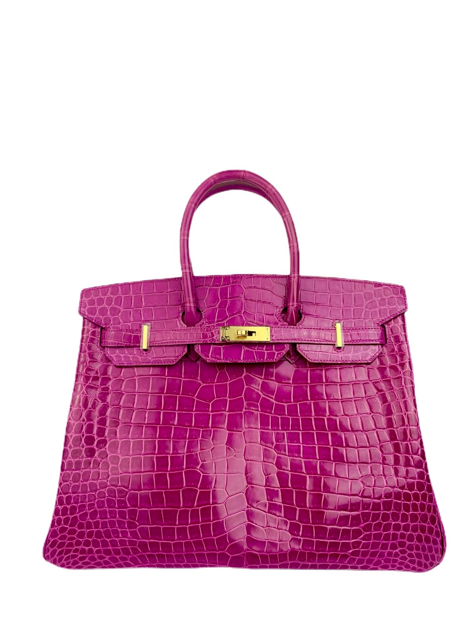 Hermes Birkin 35 Rose Scheherazade Pink Crocodile Gold Hardware. Excellent Pristine Condition, Plastic on Hardware, excellent corners and structure. Best Price! Includes Lock, Clochette and Dust Bag. From Collectors Closet.

Shop with Confidence