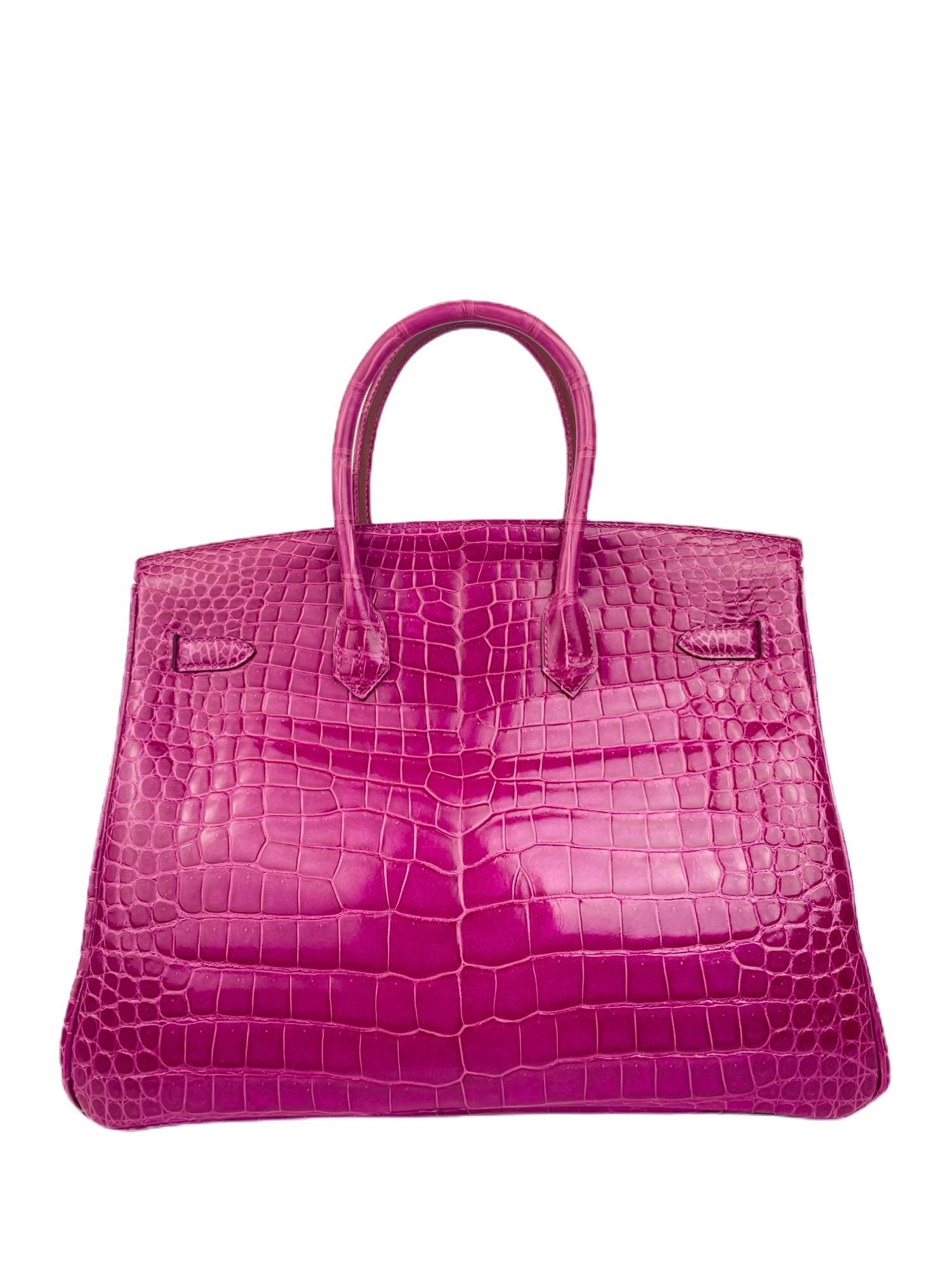 Hermes Birkin 35 Rose Scheherazade Pink Crocodile Gold Hardware In Excellent Condition In Miami, FL