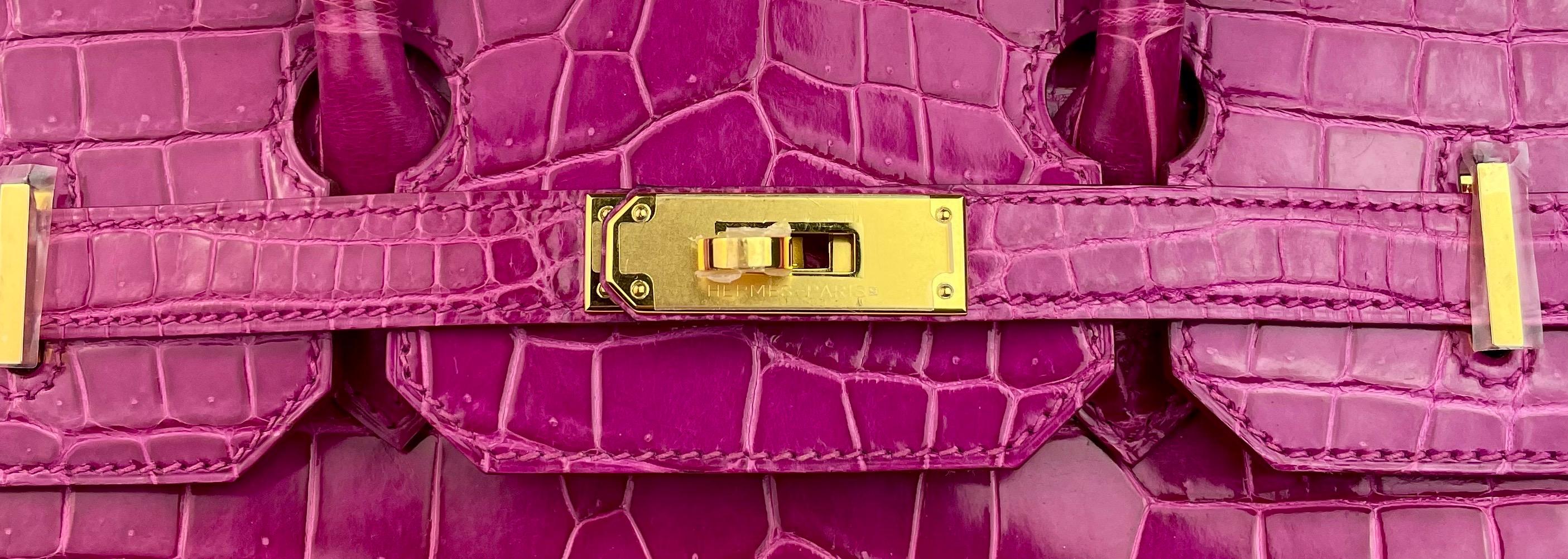 Women's or Men's Hermes Birkin 35 Rose Scheherazade Pink Crocodile Gold Hardware