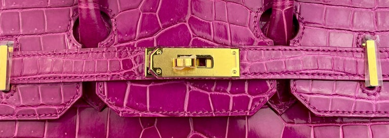 Hermes Birkin 35 Rose Scheherazade Porosus Crocodile Bag Gold Hardware For  Sale at 1stDibs
