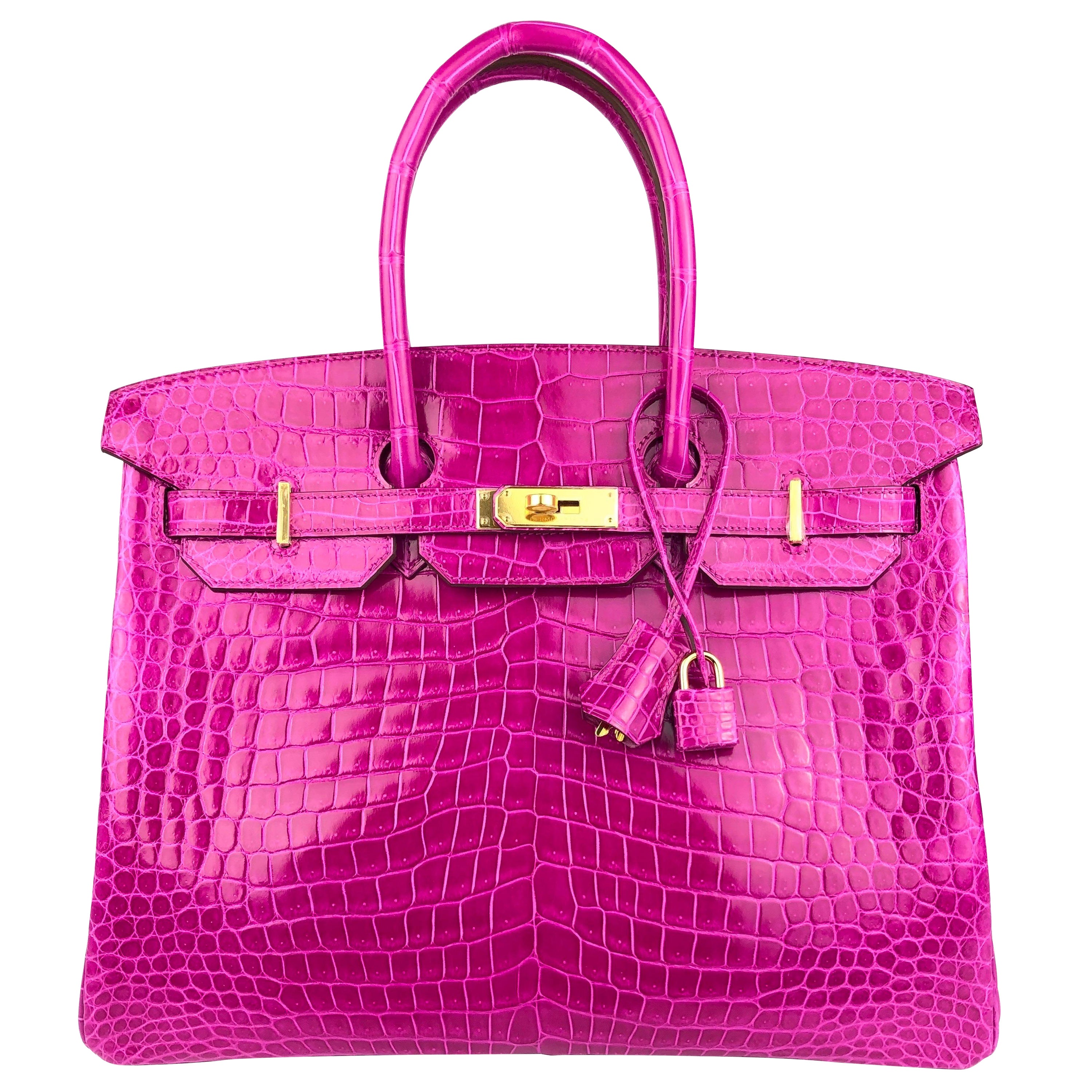 Hermes Birkin 35 Rose Scheherazade Pink Shiny Porosus Crocodile Gold Hardware