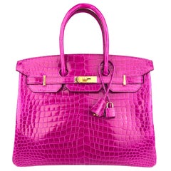 Hermes Birkin 35 Rose Scheherazade Pink Shiny Porosus Crocodile Gold Hardware