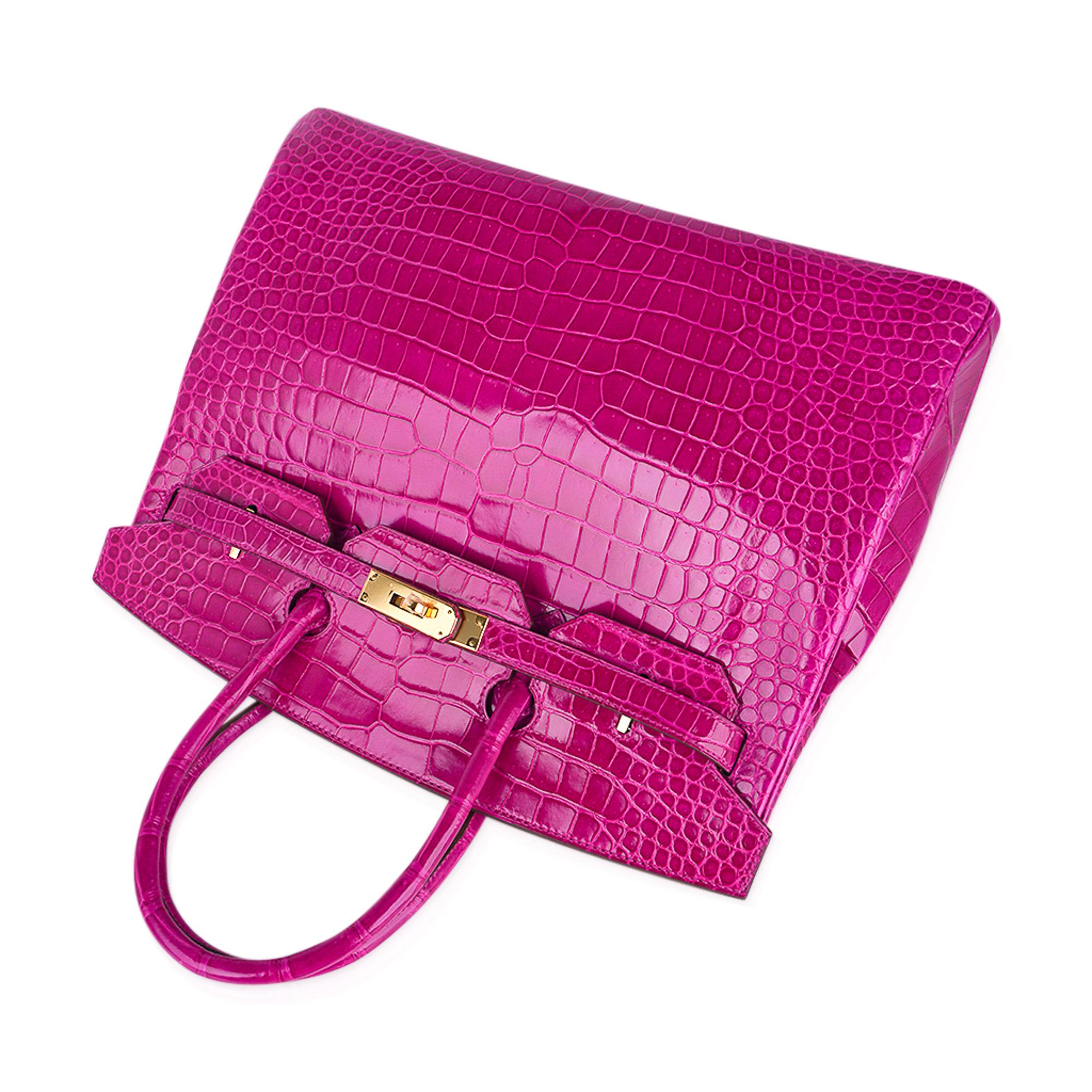 Purple Hermes Birkin 35 Rose Scheherazade Porosus Crocodile Bag Gold Hardware For Sale