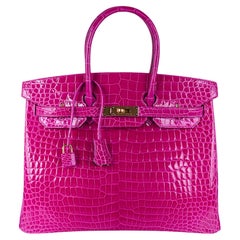 Hermes Birkin 35 Rose Scheherazade Porosus Krokodil Tasche Gold Hardware