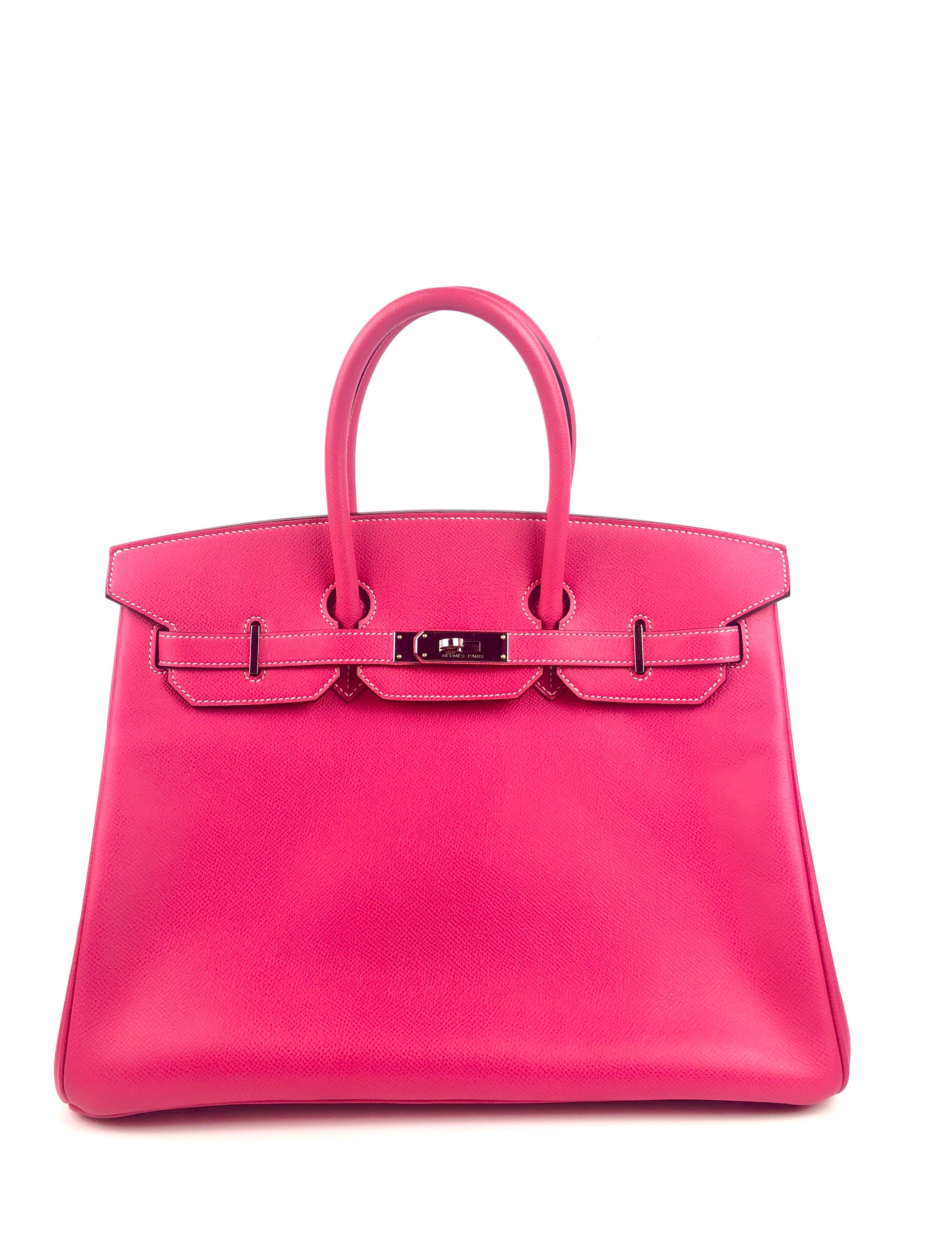 Hermes Birkin 35 Rose Tyrien Pink Epsom Palladium Hardware. Candy Collection with Rubis Interior. Excellent Condition, light hairlines on hardware, excellent corners and structure. P stamp 2012. 

Shop with confidence from Lux Addicts. Authenticity