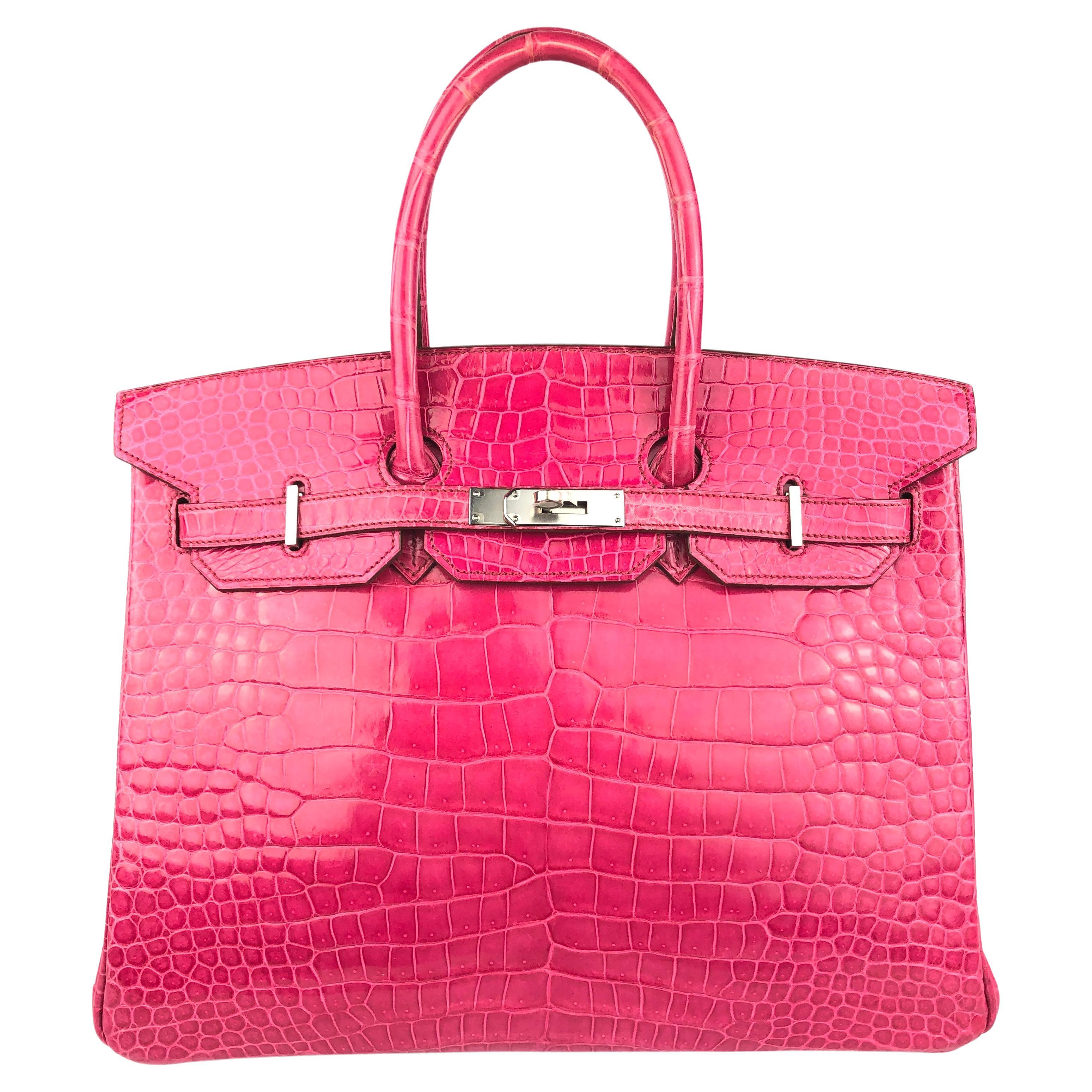 Hermes Birkin 35 Rose Tyrien Pink Shiny Porosus Crocodile Palladium Hardware