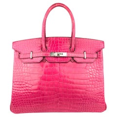 Hermes Birkin 35 Rose Tyrien Pink Shiny Porosus Crocodile Palladium Hardware