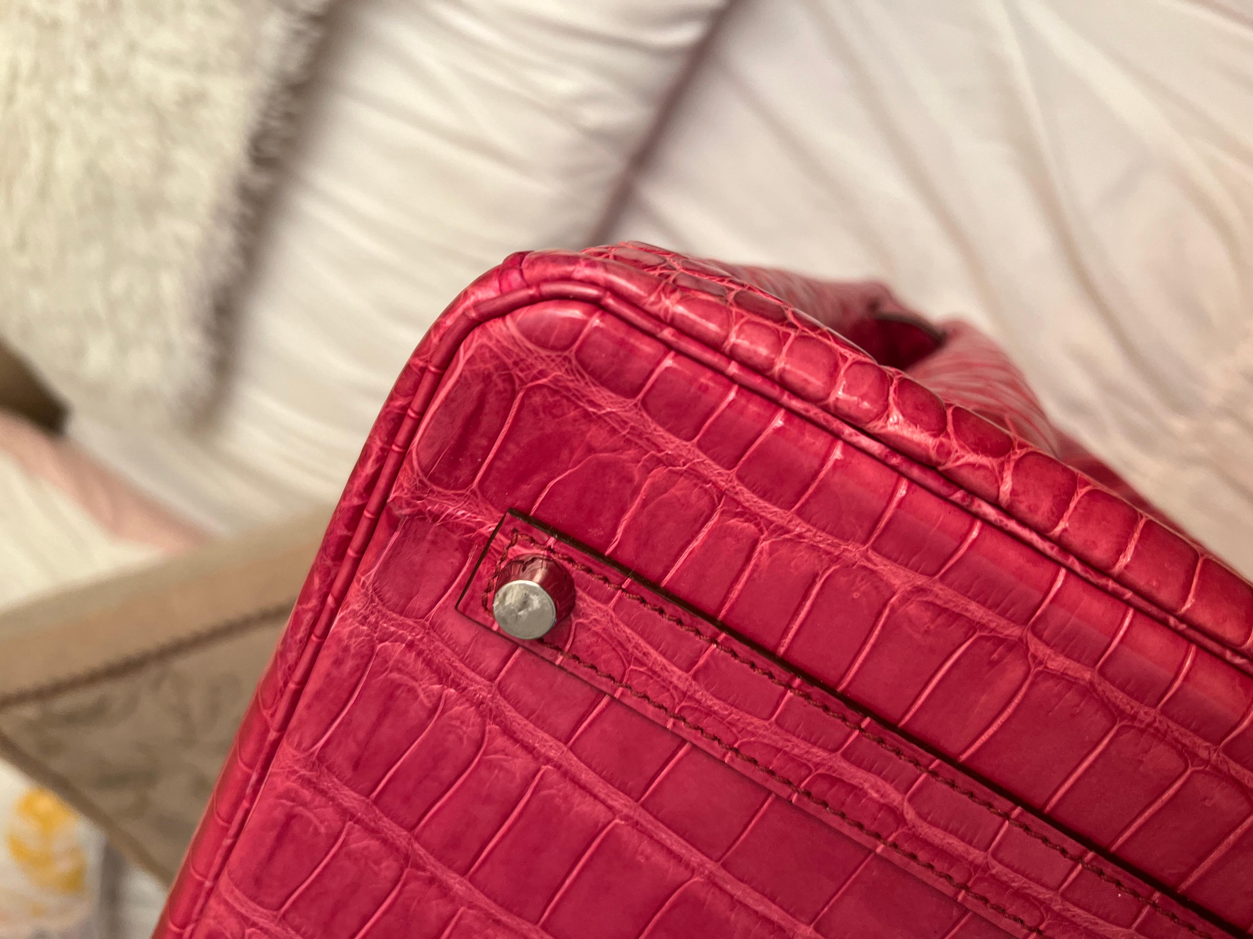 Hermes Birkin 35 Rose Tyrien Porosus Crocodile PHW Bag 12
