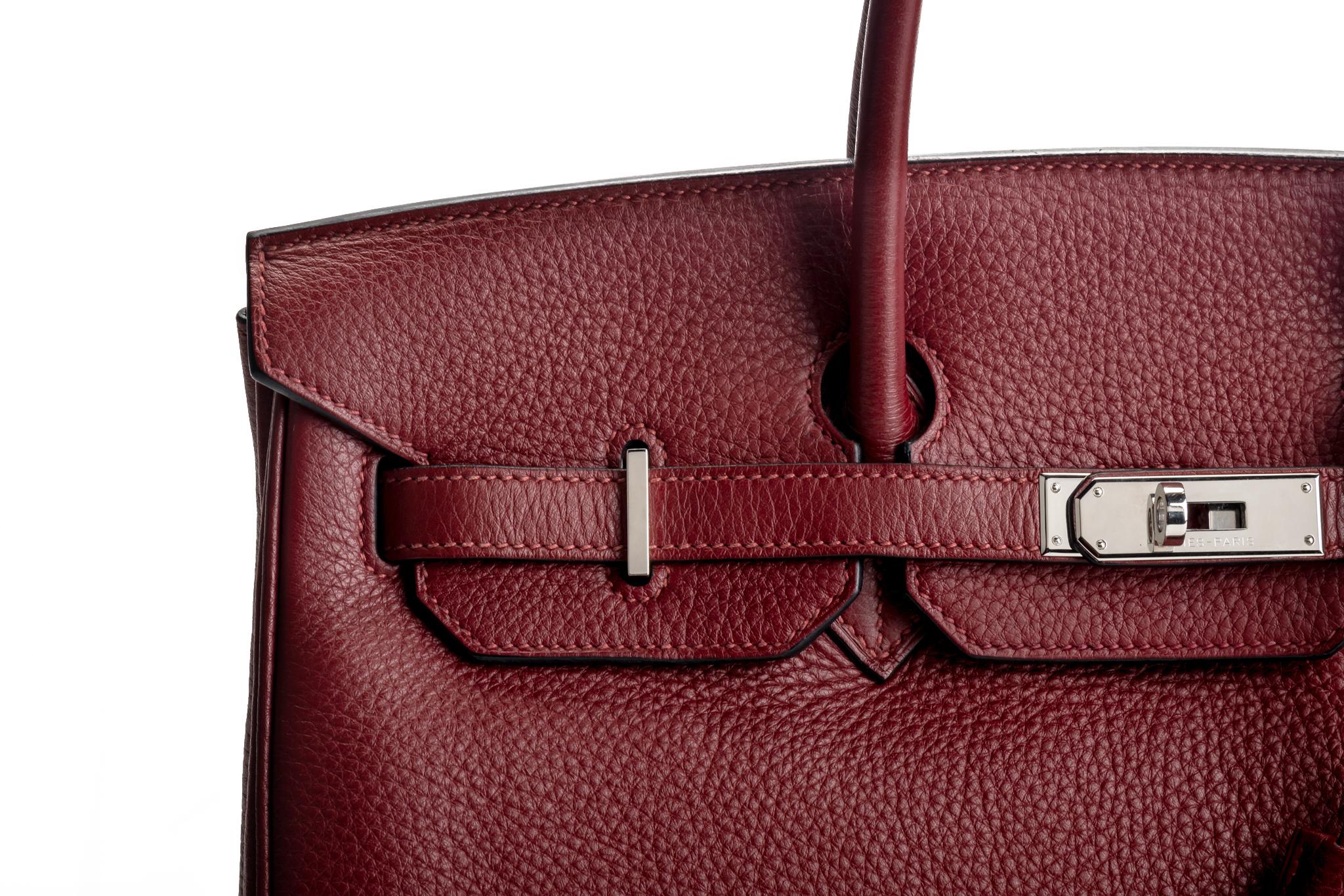 Hermes Birkin 35 Rouge H Clemence In Excellent Condition For Sale In West Hollywood, CA