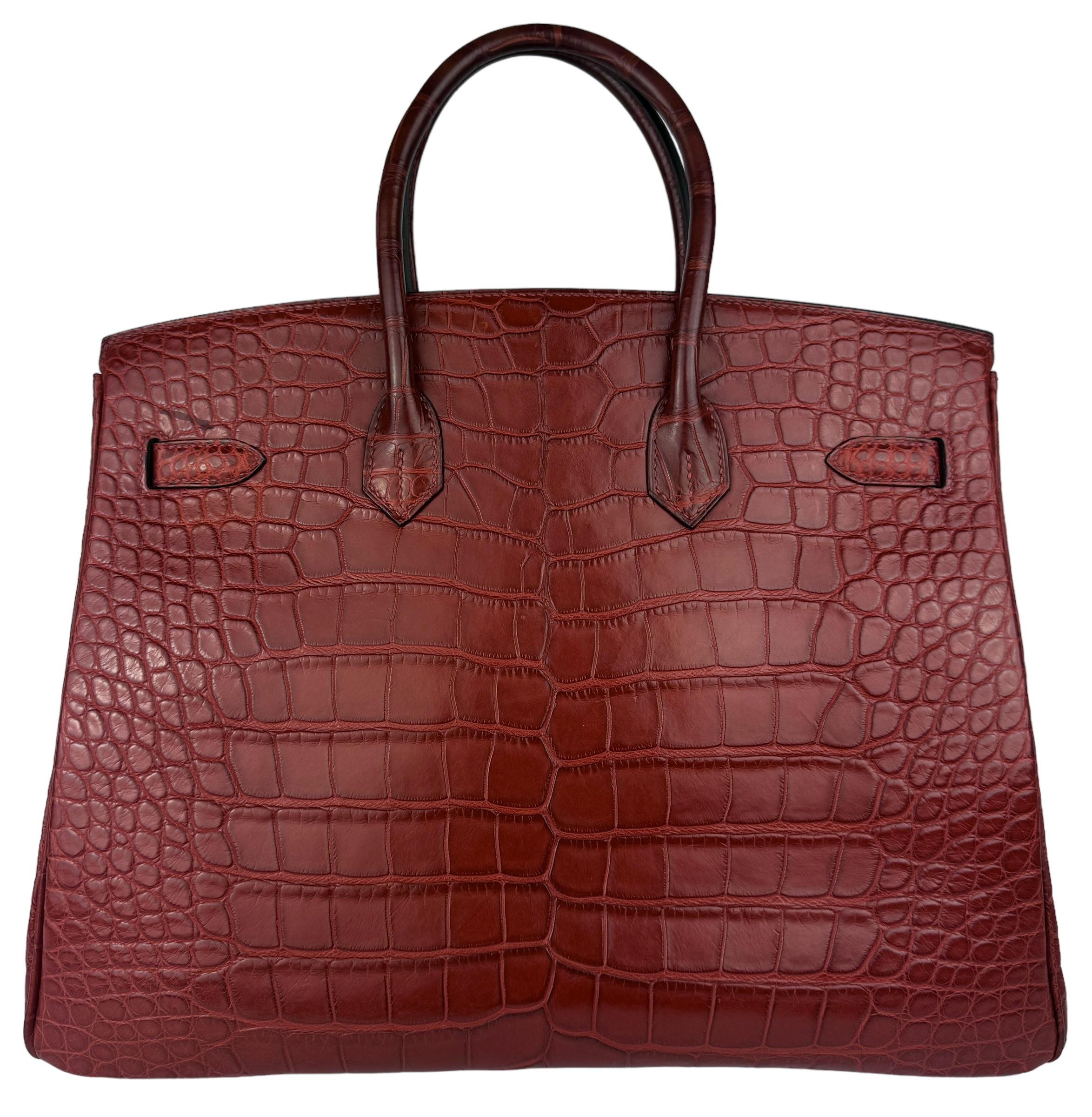 Brown Hermes Birkin 35 Rouge H Red Matte Alligator Gold Hardware