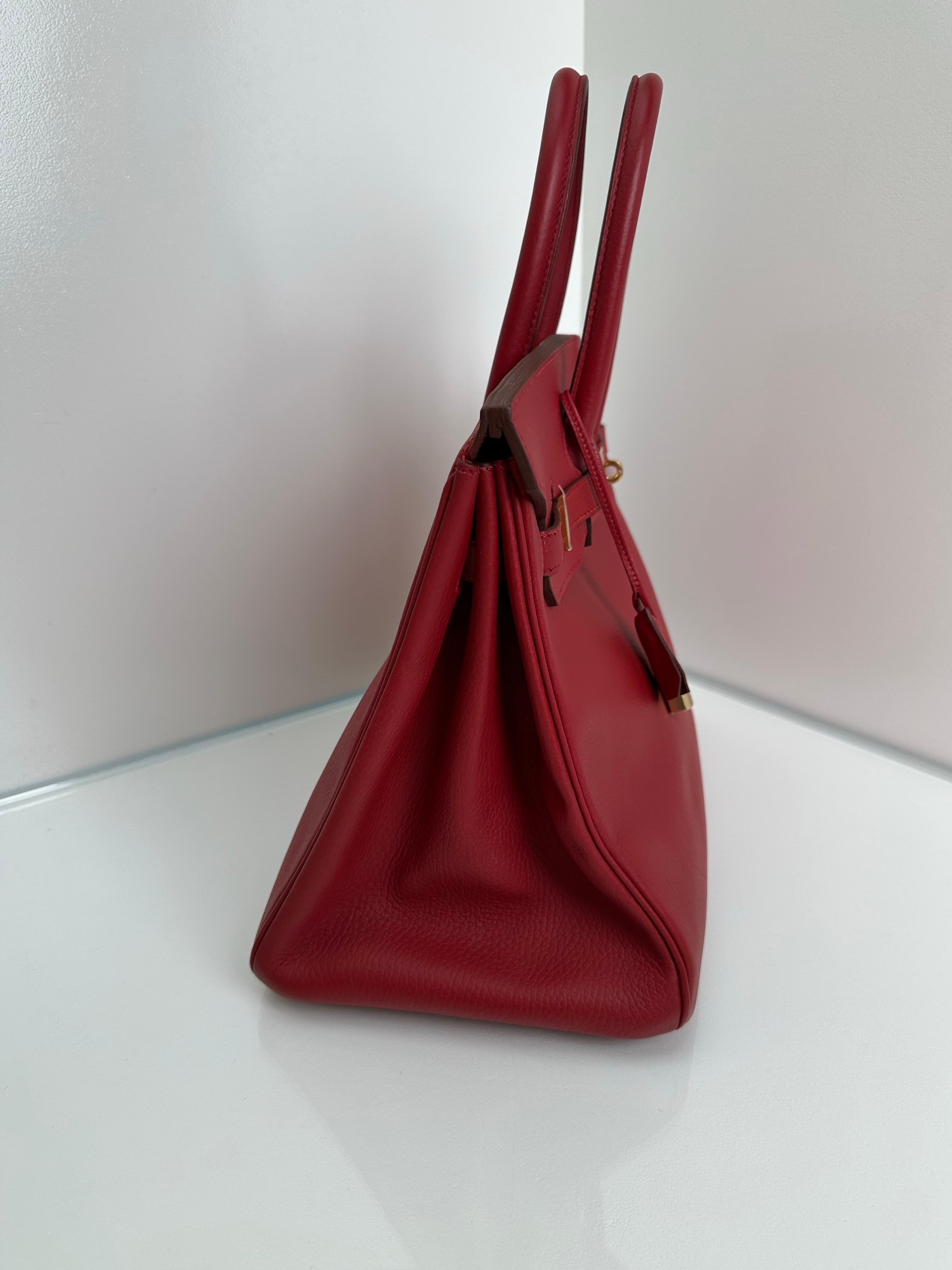 Hermes Birkin 35 Rouge Vif Ardennen Gold Hardware im Zustand „Hervorragend“ im Angebot in Athens, GA