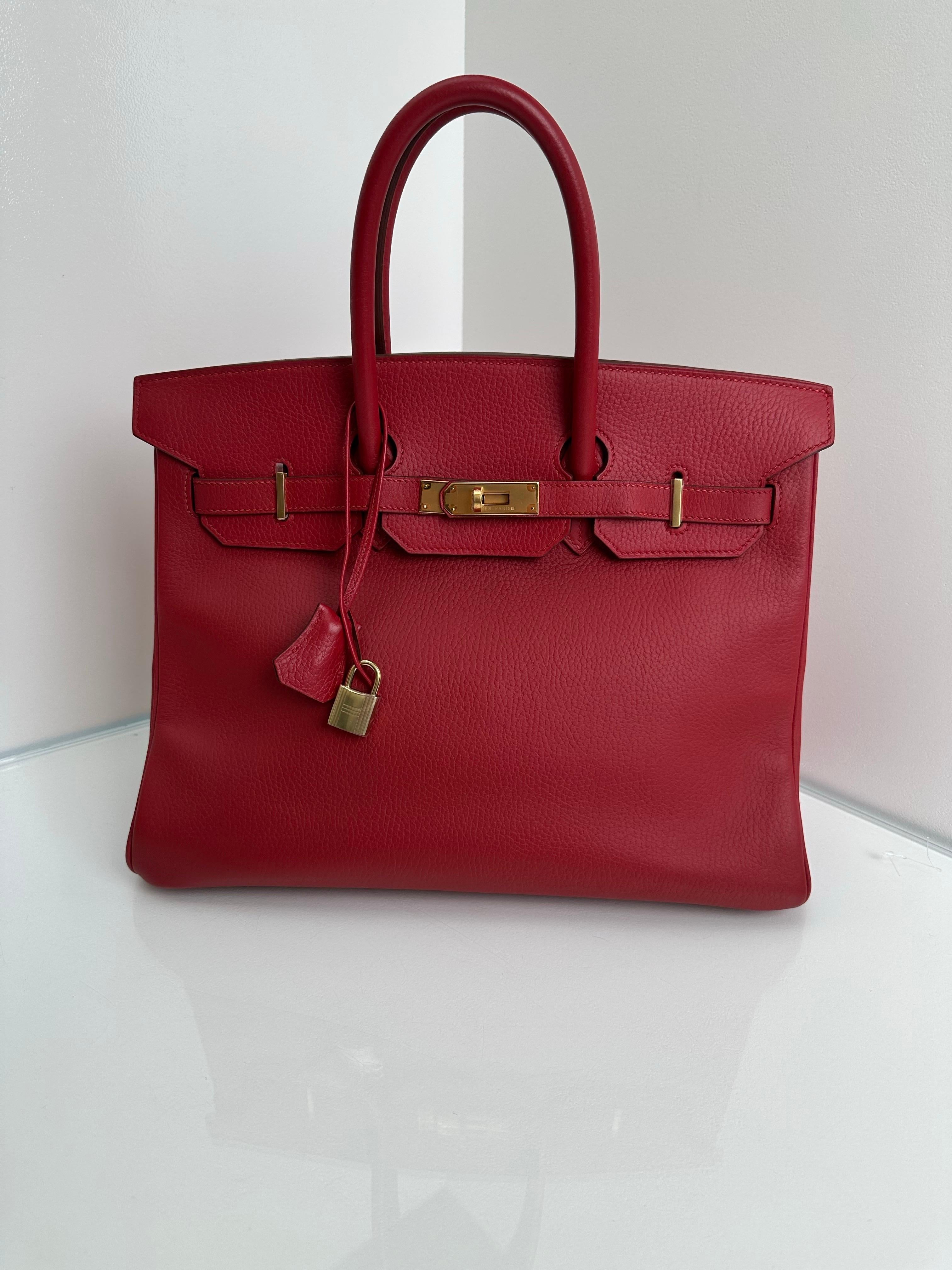 Hermes Birkin 35 Rouge Vif Ardennen Gold Hardware im Angebot
