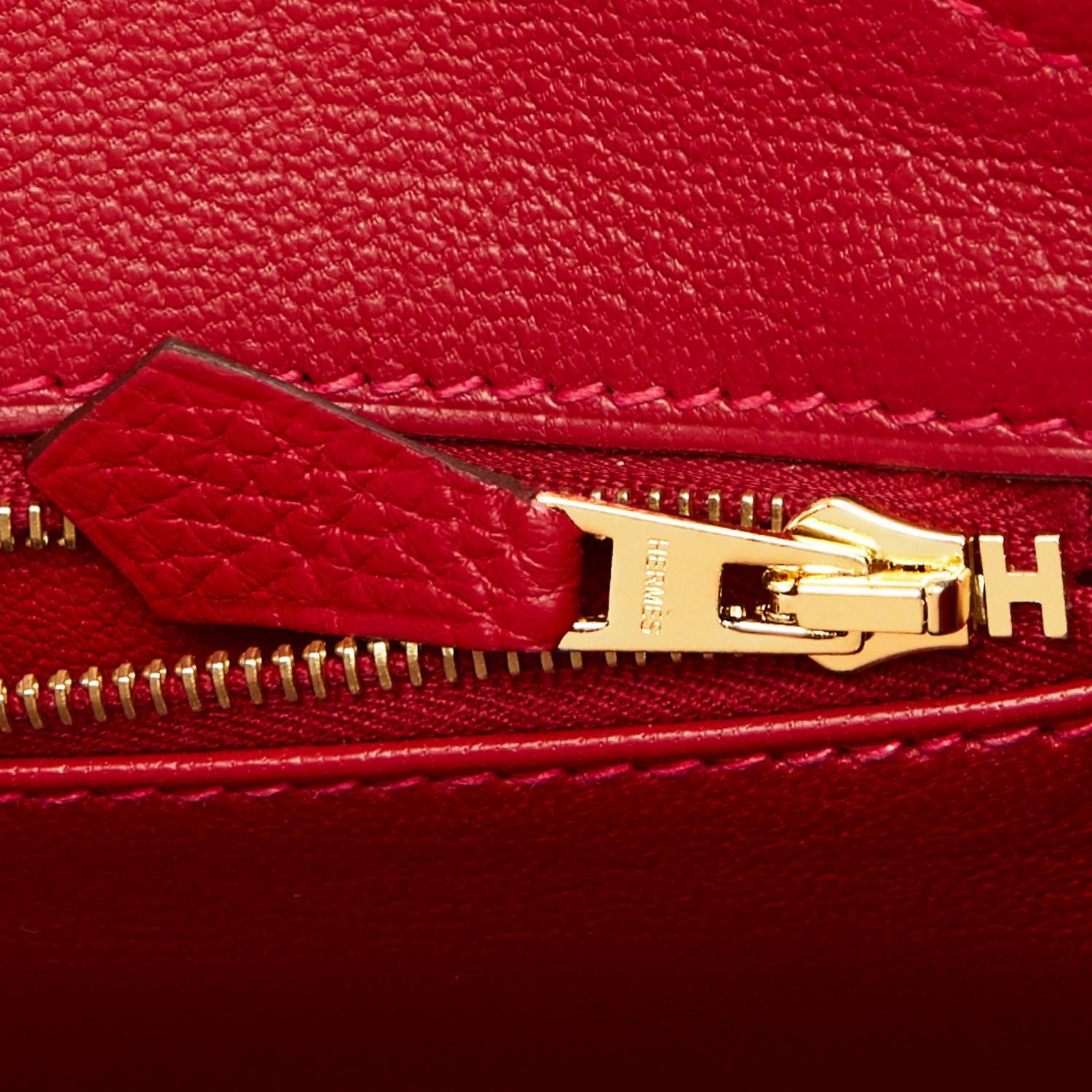 Hermes Rouge Vif Togo Gold Hardware Birkin 35 Bag 4