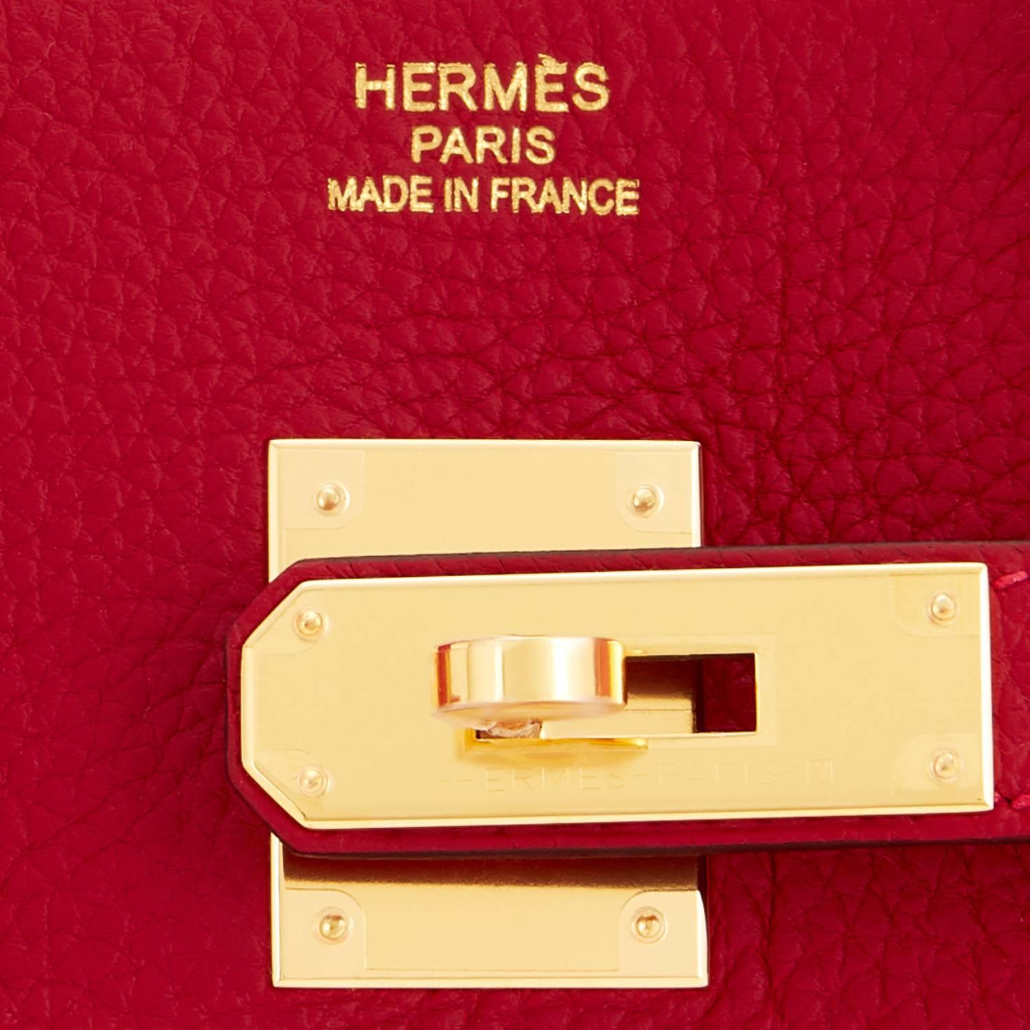 Hermes Rouge Vif Togo Gold Hardware Birkin 35 Bag 5