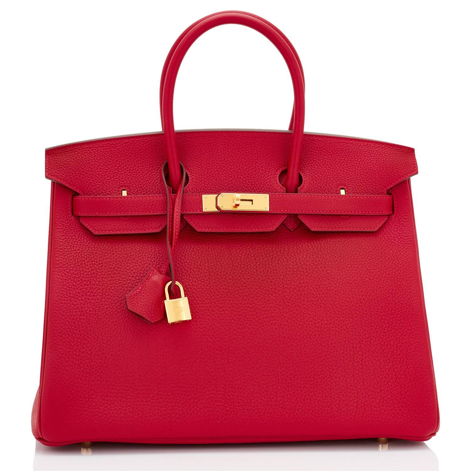 Women's or Men's Hermes Rouge Vif Togo Gold Hardware Birkin 35 Bag