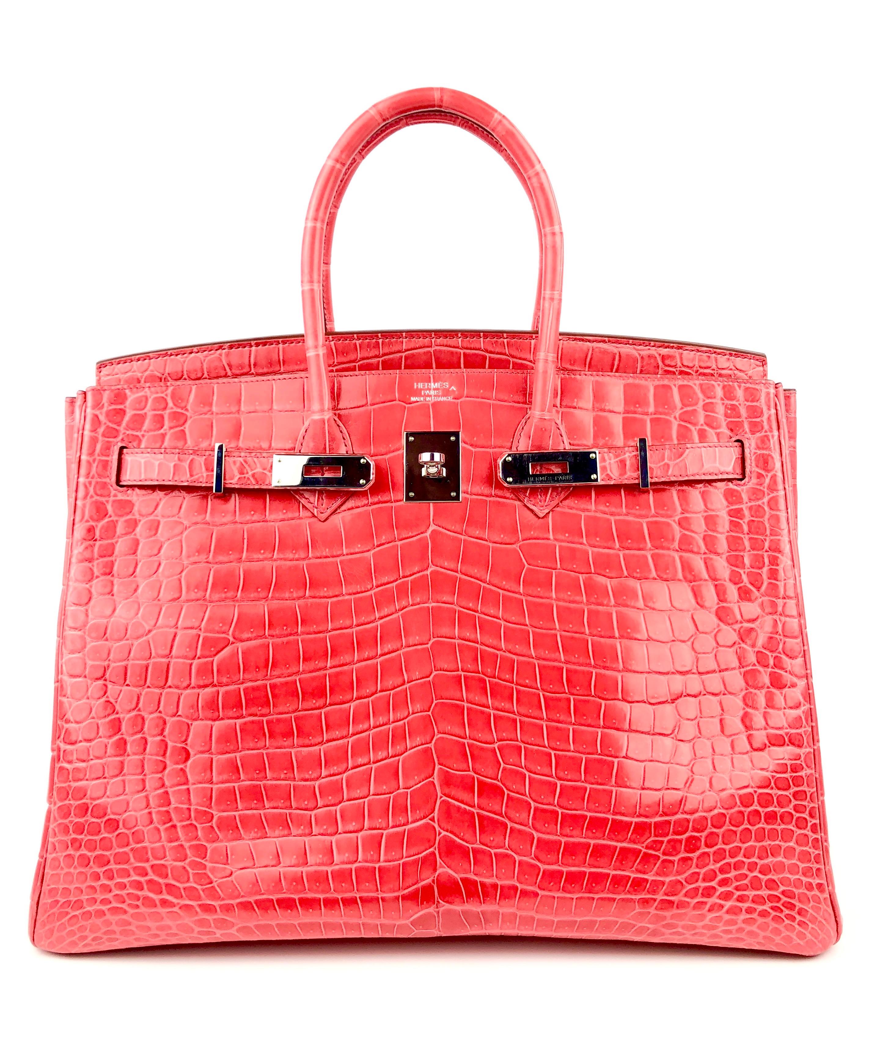 Rose Hermès - Sac Birkin 35 en crocodile bougainvillea rose vif et finitions métalliques en palladium, 2016