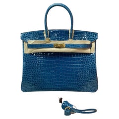 Hermes Birkin 35 Glänzend Porosus Krokodil Myconos Farbe GHW