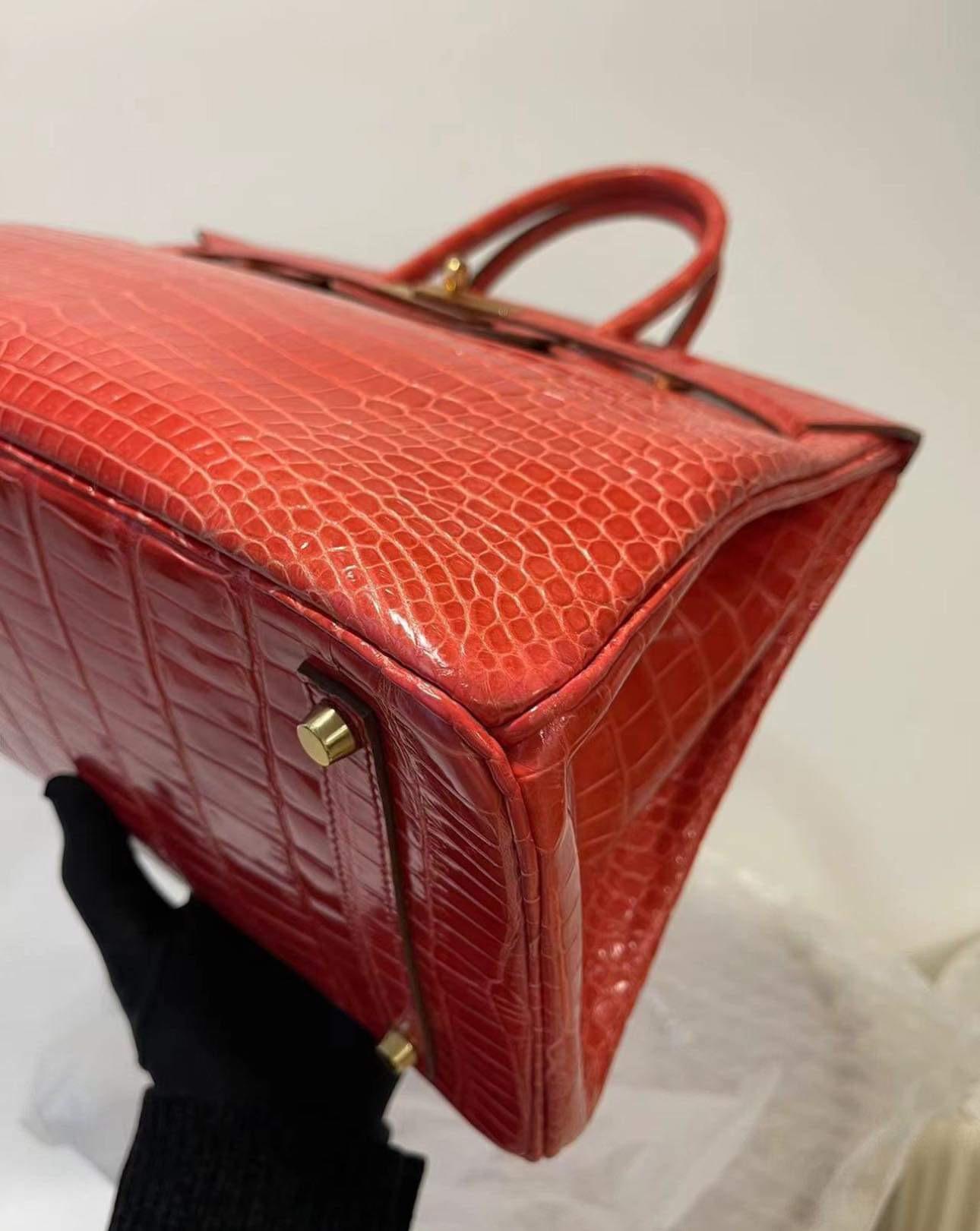Hermes Birkin 35 Shiny Red Porosus Crocodile Bag with Gold Hardware 4