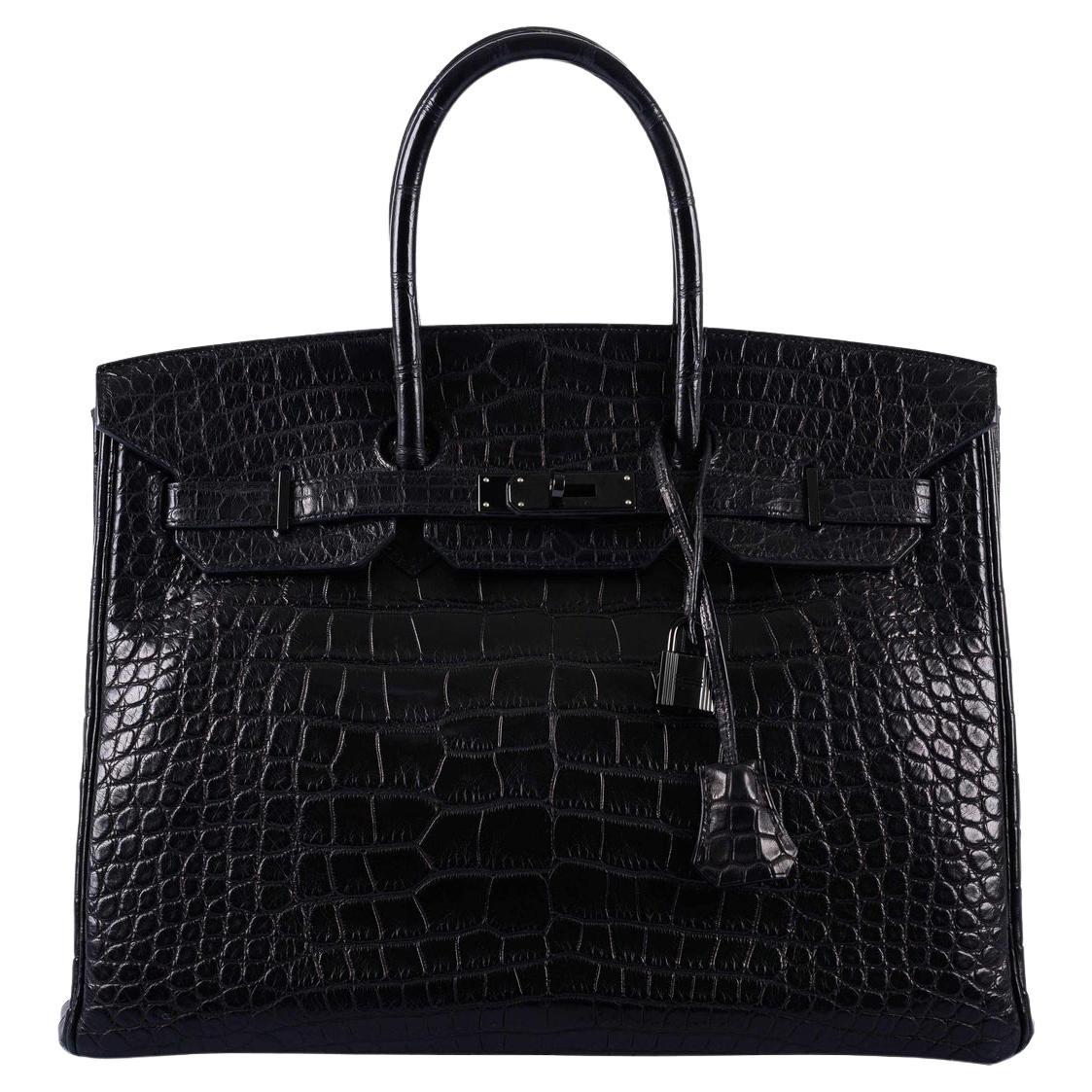 Hermès Birkin 35 SO BLACK Matte Alligator PVD Hardware For Sale
