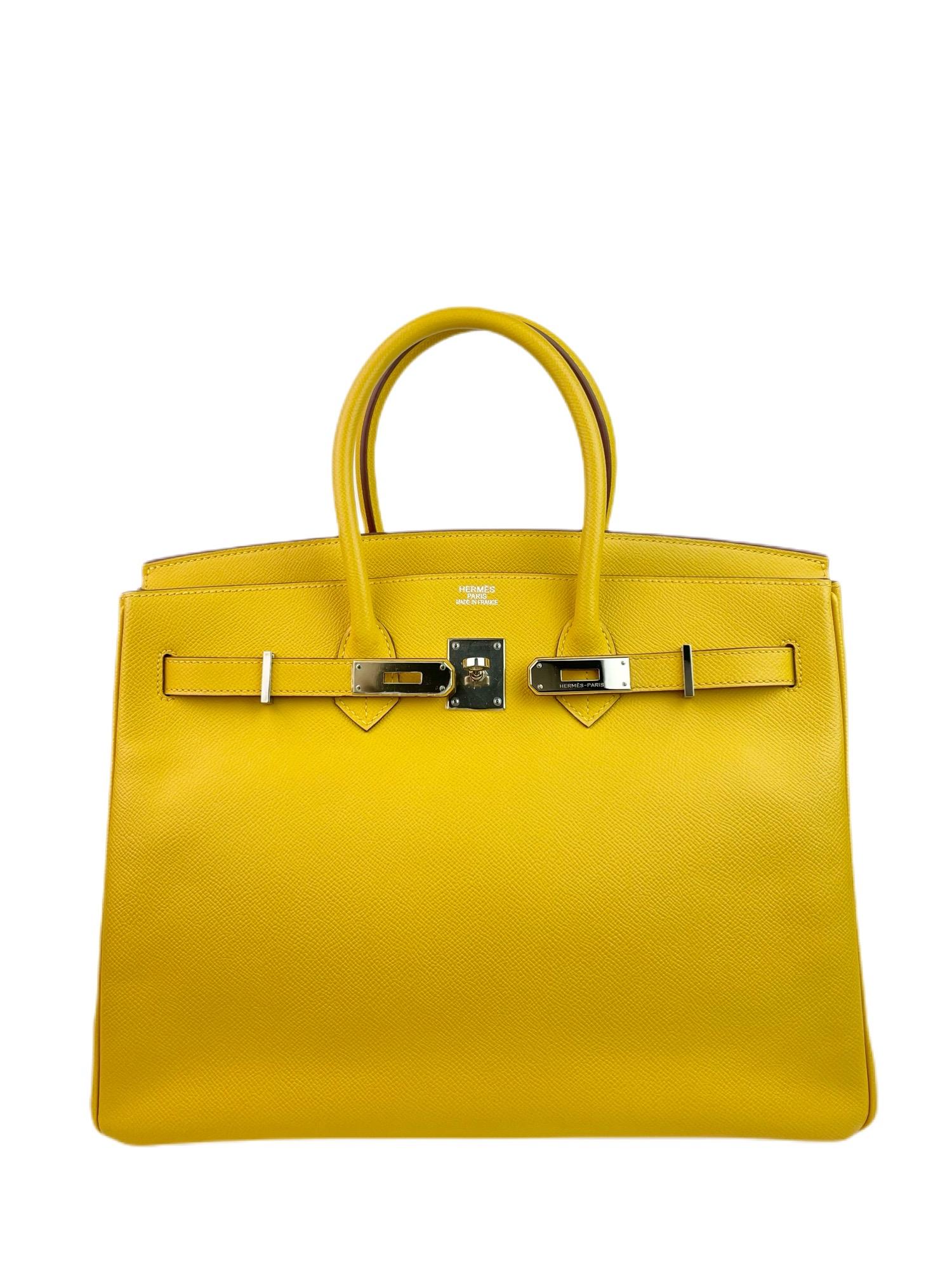 Hermes Birkin 35 Soleil Yellow Epsom Leather Palladium Hardware  In Excellent Condition In Miami, FL