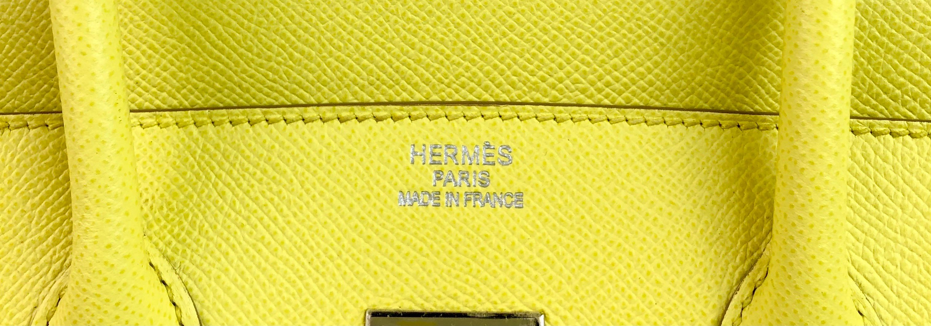 Hermes Birkin 35 Soufre Yellow Epsom Palladium Hardware  In Excellent Condition In Miami, FL