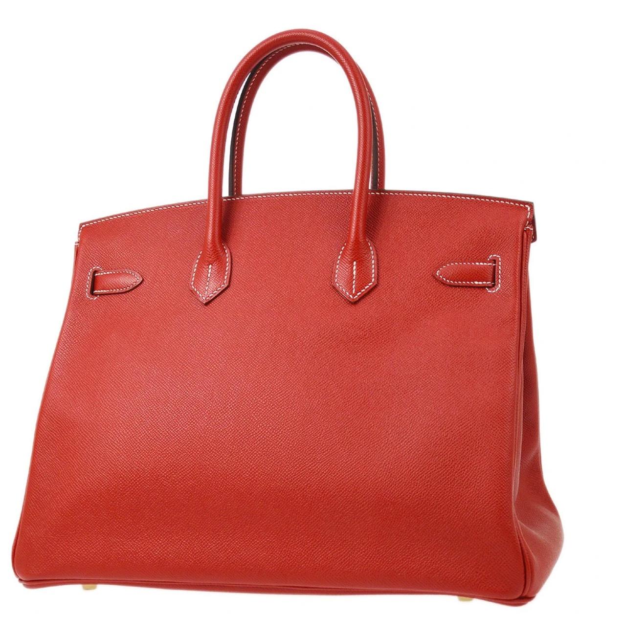 Women's Hermes Birkin 35 Special Order Red Blue Leather Gold Top Handle Tote Bag