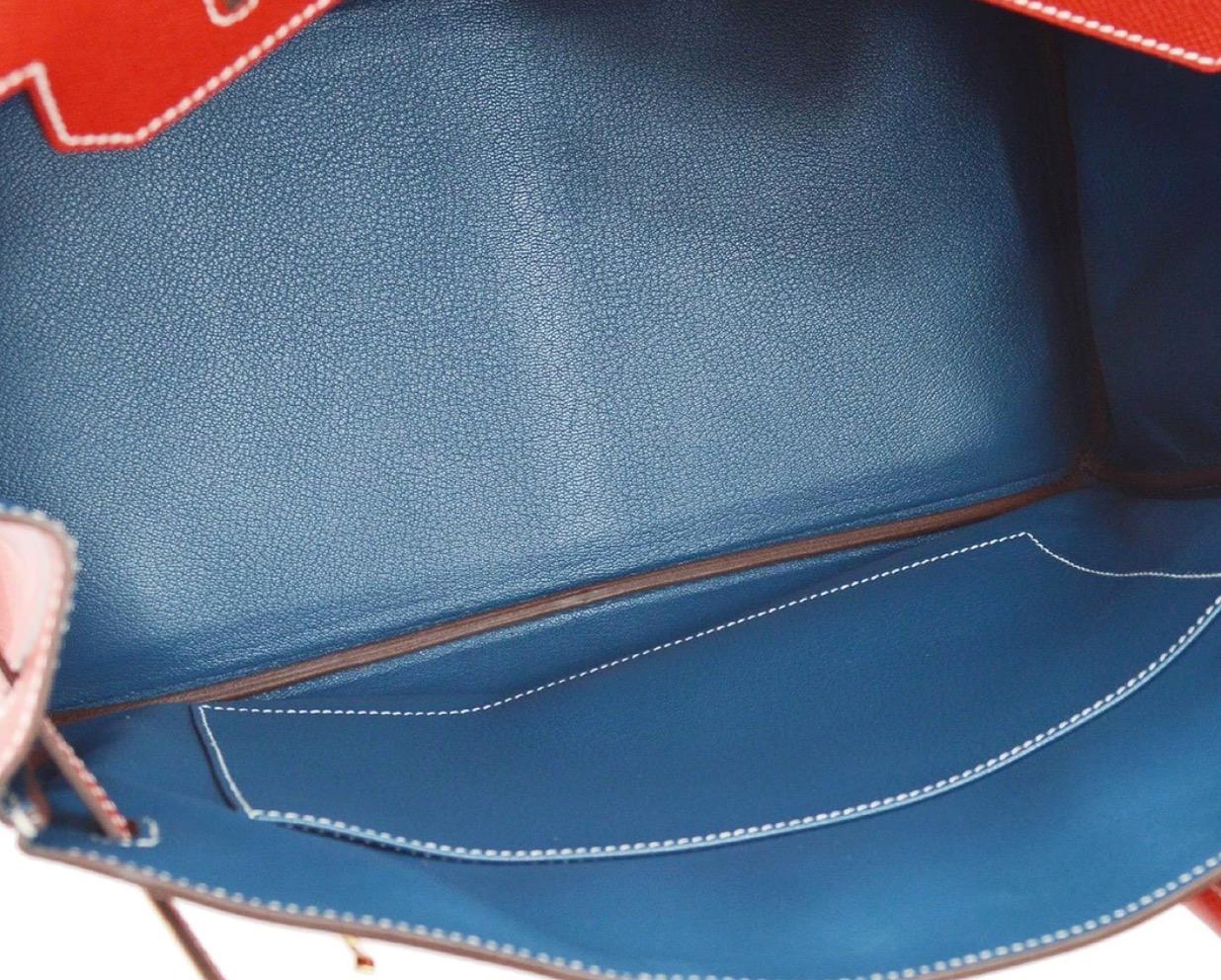 Hermes Birkin 35 Special Order Red Blue Leather Gold Top Handle Tote Bag 2