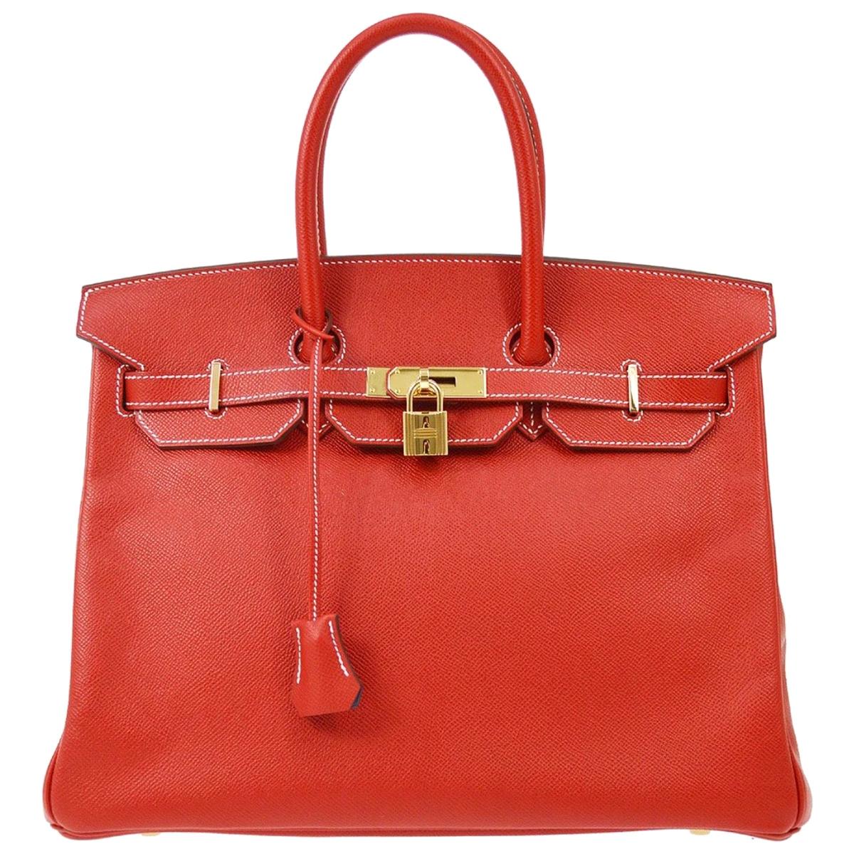 Hermes Birkin 35 Special Order Red Blue Leather Gold Top Handle Tote Bag