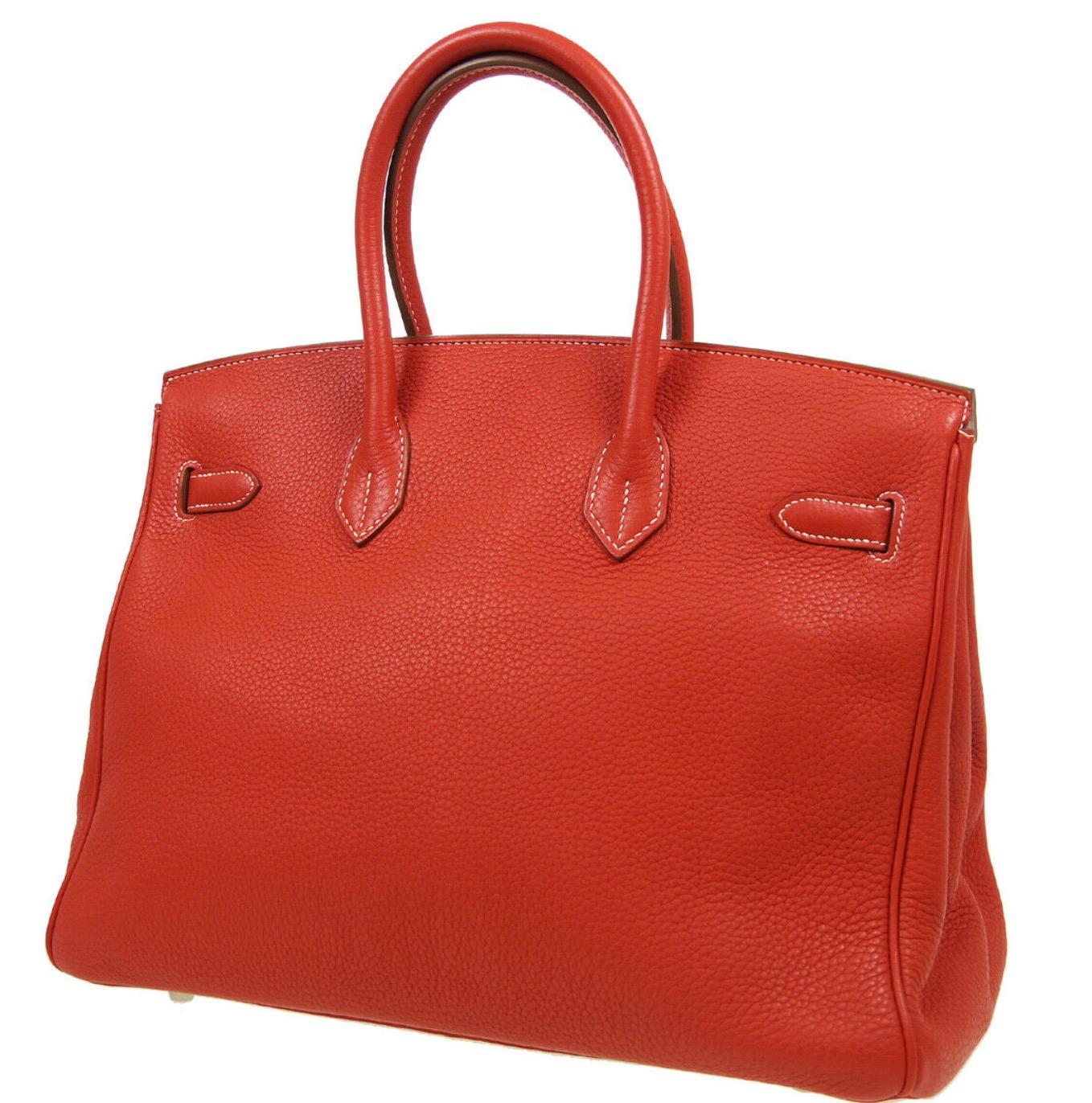 Hermes Birkin 35 Special Order Red White Leather Palladium Top Handle Tote Bag In Good Condition In Chicago, IL