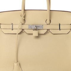 HERMES Birkin 35 Tan Beige Nude Parchemin Togo Leather Palladium Tote Bag
