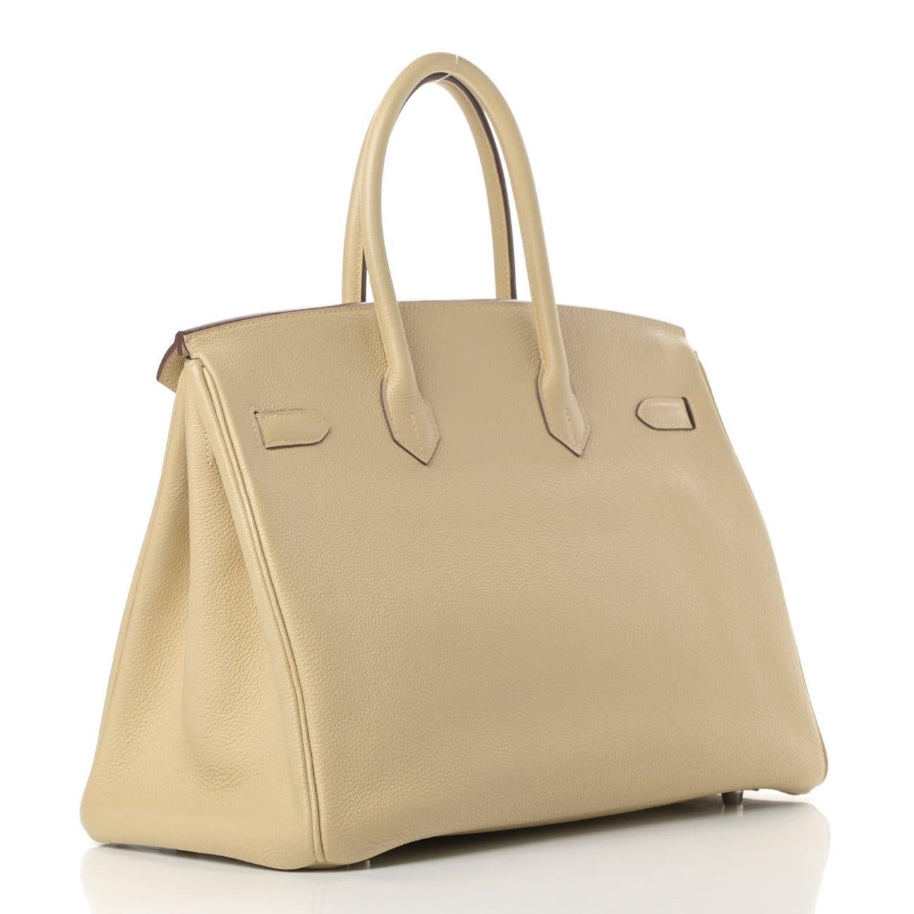 HERMES Birkin 35 Tan Beige Nude Parchemin Togo Leder Palladium Tote Bag Damen