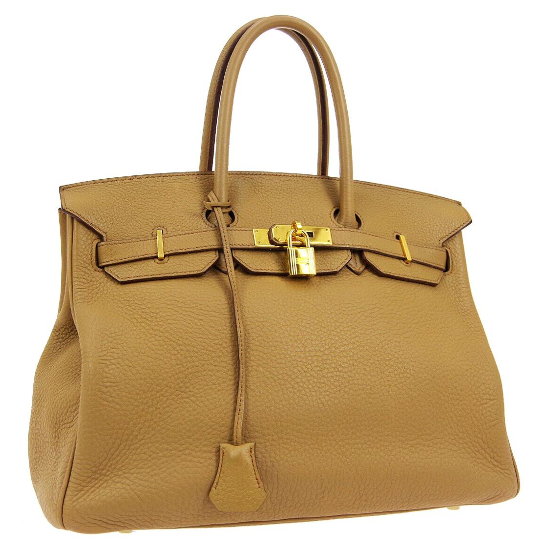 Hermes Birkin 35 Tan Cognac Leather Top Handle Satchel Travel Tote Bag