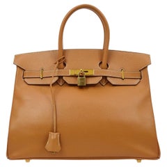 HERMES Birkin 35 Tan Natural Courchevel Leather Gold Top Handle Tote Bag