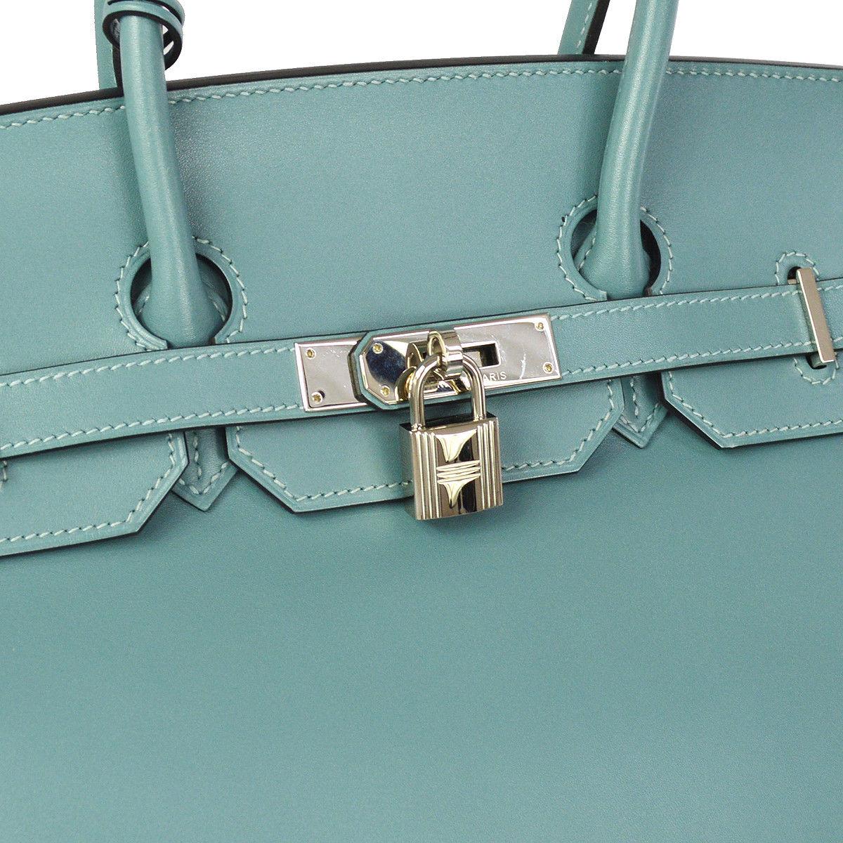 Hermes Birkin 35 Tiffany Blue Leather Palladium SilverTop Handle Satchel Travel Shoulder Bag

Leather
Palladium silver tone hardware
Leather lining
Date code present
Made in France
Handle drop 4