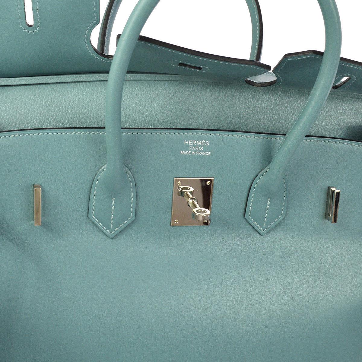 Hermes Birkin 35 Tiffany Blue Leather Top Handle Satchel Travel Shoulder Bag (Blau)