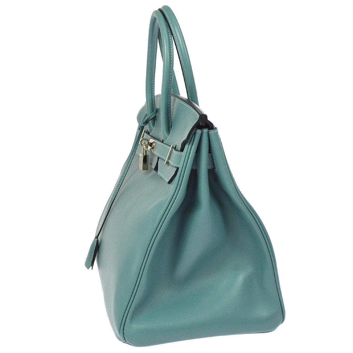 Hermes Birkin 35 Tiffany Blue Leather Top Handle Satchel Travel Shoulder Bag im Zustand „Gut“ in Chicago, IL