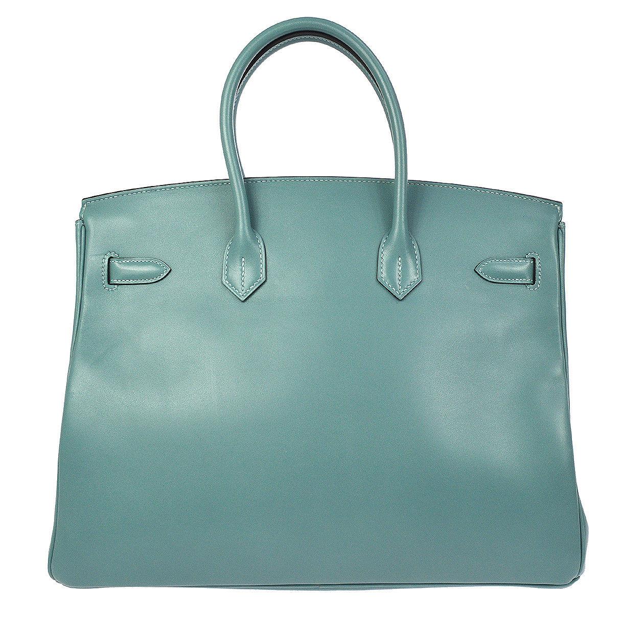Hermes Birkin 35 Tiffany Blue Leather Top Handle Satchel Travel Shoulder Bag Damen