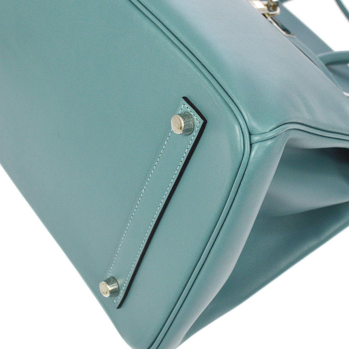 Hermes Birkin 35 Tiffany Blue Leather Top Handle Satchel Travel Shoulder Bag In Good Condition In Chicago, IL