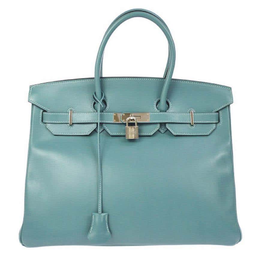 Hermes Birkin 35 Tiffany Blue Leather Top Handle Satchel Travel ...