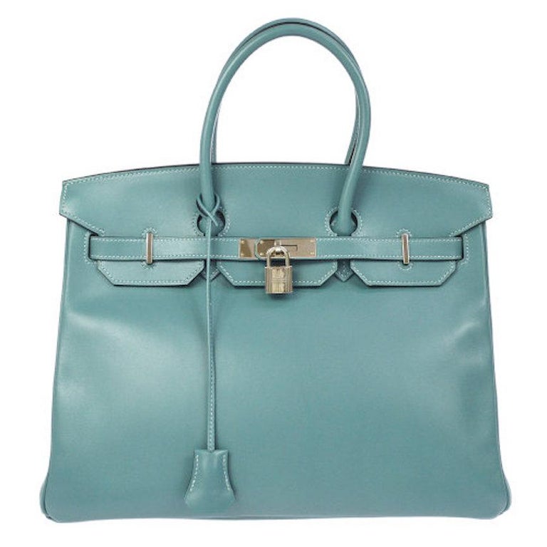 Hermes Birkin 35 Tiffany Blue Leather Top Handle Satchel Travel