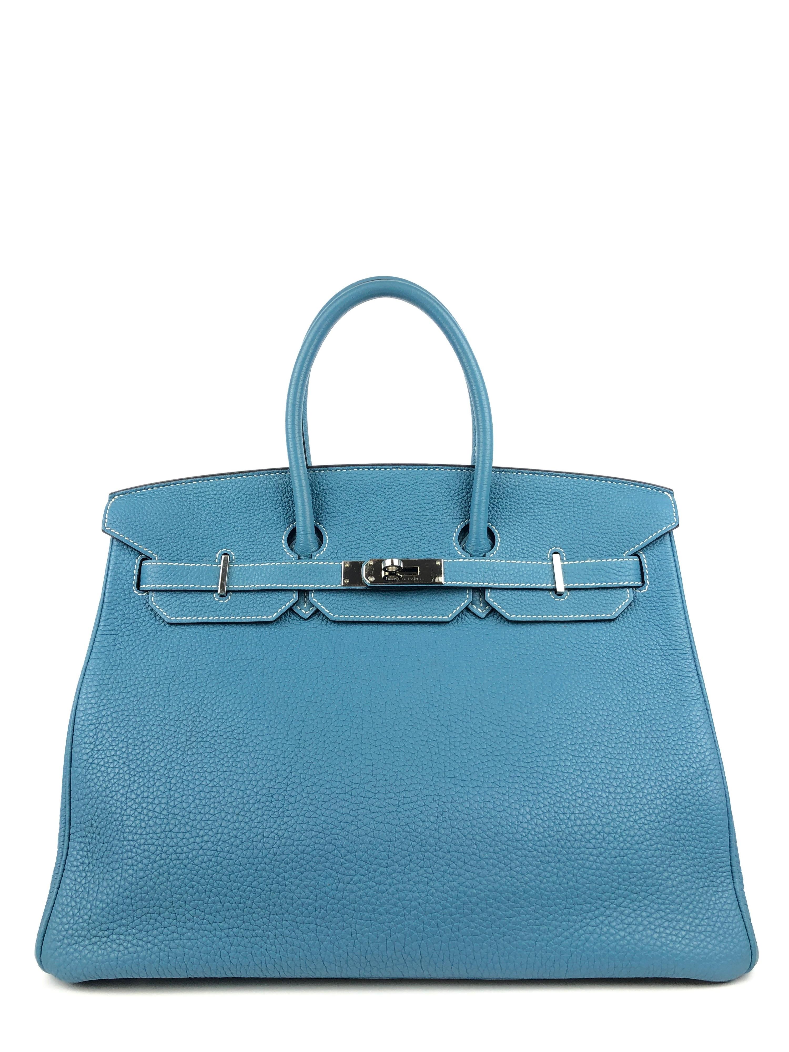 Hermes Birkin 35 Togo Blue Jean Palladium Hardware. Excellent condition, Light hairlines on hardware perfect corners and Buttery structure. 

Shop with Confidence from Lux Addicts. Authenticity Guaranteed! 