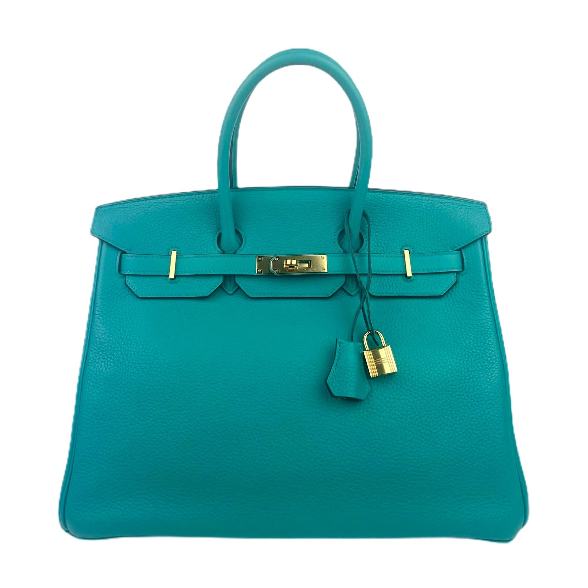 Hermes Birkin 35 Togo Blue Paon Gold Hardware With Plastic 