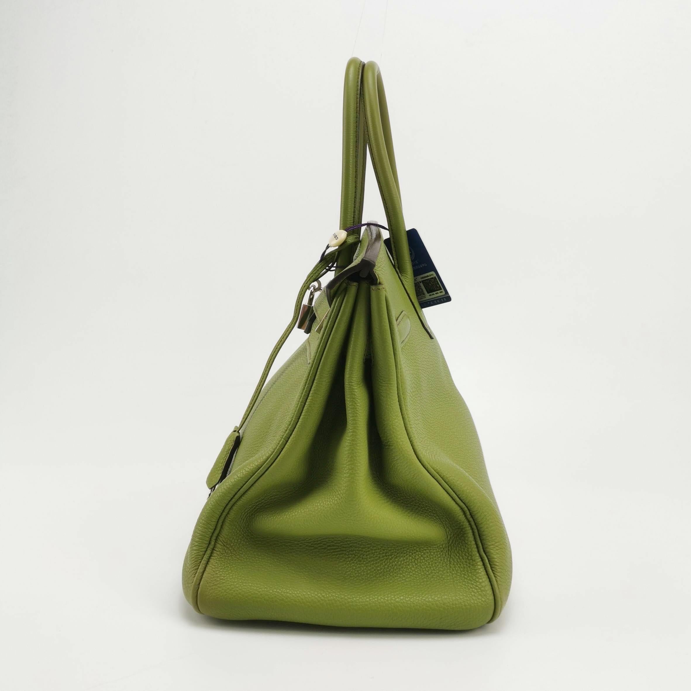 Hermès Birkin 35 Togo Green Vert Anis 37 Palladium Hardware 2008 In Good Condition In AUBERVILLIERS, FR