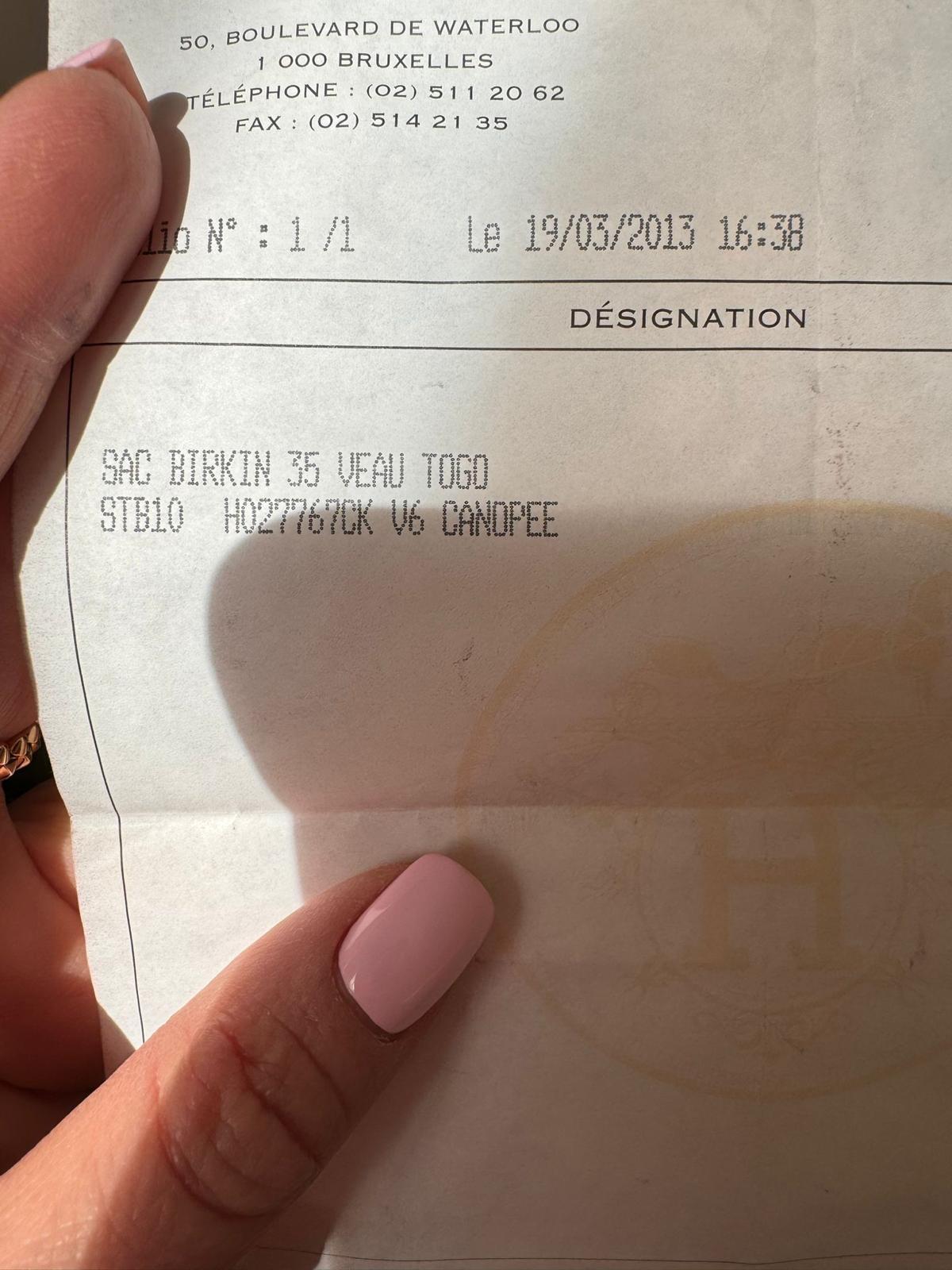 Hermes Birkin 35 Togo Leather Canopee color , PHW, copy of the receipt 6