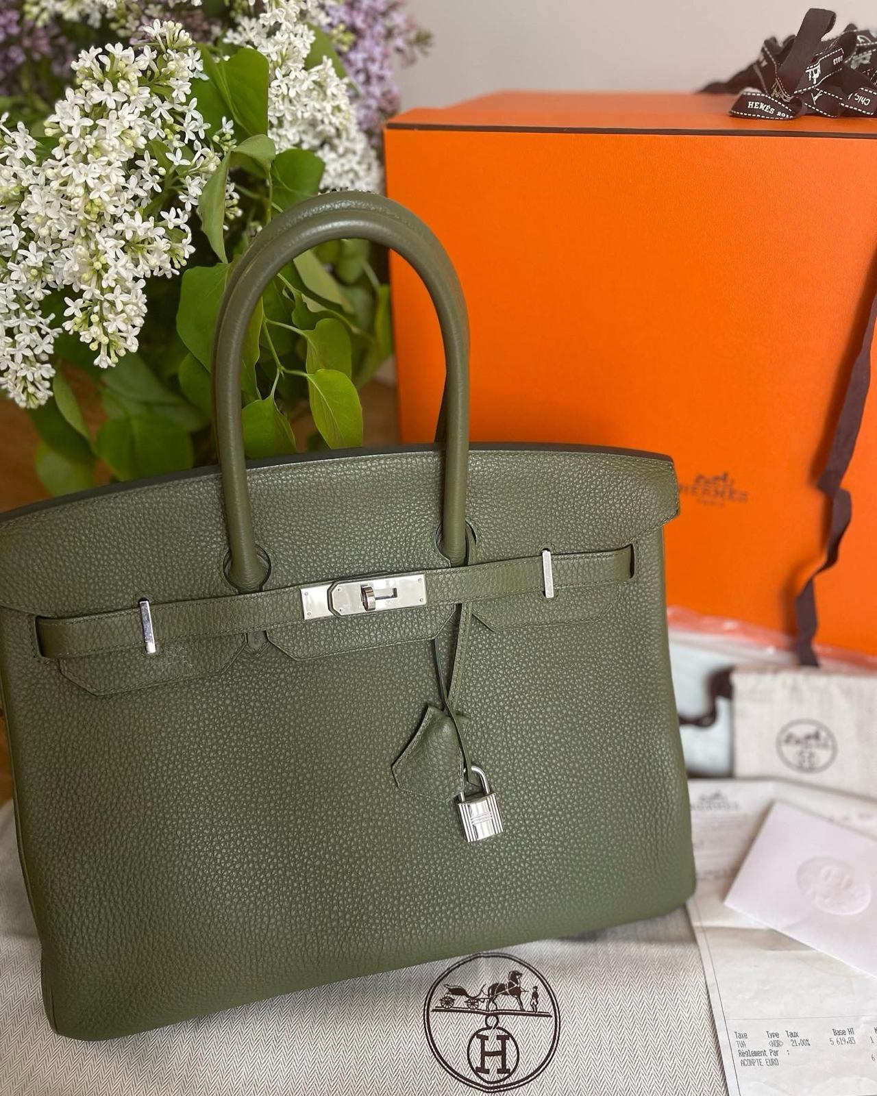 Hermes Birkin 35 Togo Leather bag in Iconic Canopee Color with Palladium Hardwear 
Estimate resale value : $18,500 +

Set includes : box, dust bags, clochette, key, copy of the original receipt 
Condition: very good, no defects, normal signs of wear