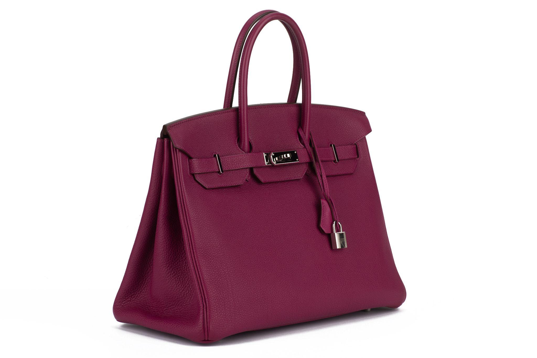Hermès Birkin 35 togo leather tosca with Palladium hardware with tonal stitching.  Front flap, two straps with center toggle closure, tirette, clochette with lock and two keys, and double rolled handles (drop 4