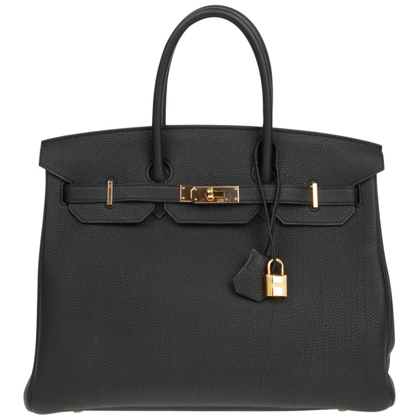 HERMES Birkin 35 Top Handle Bag in Black Togo Leather