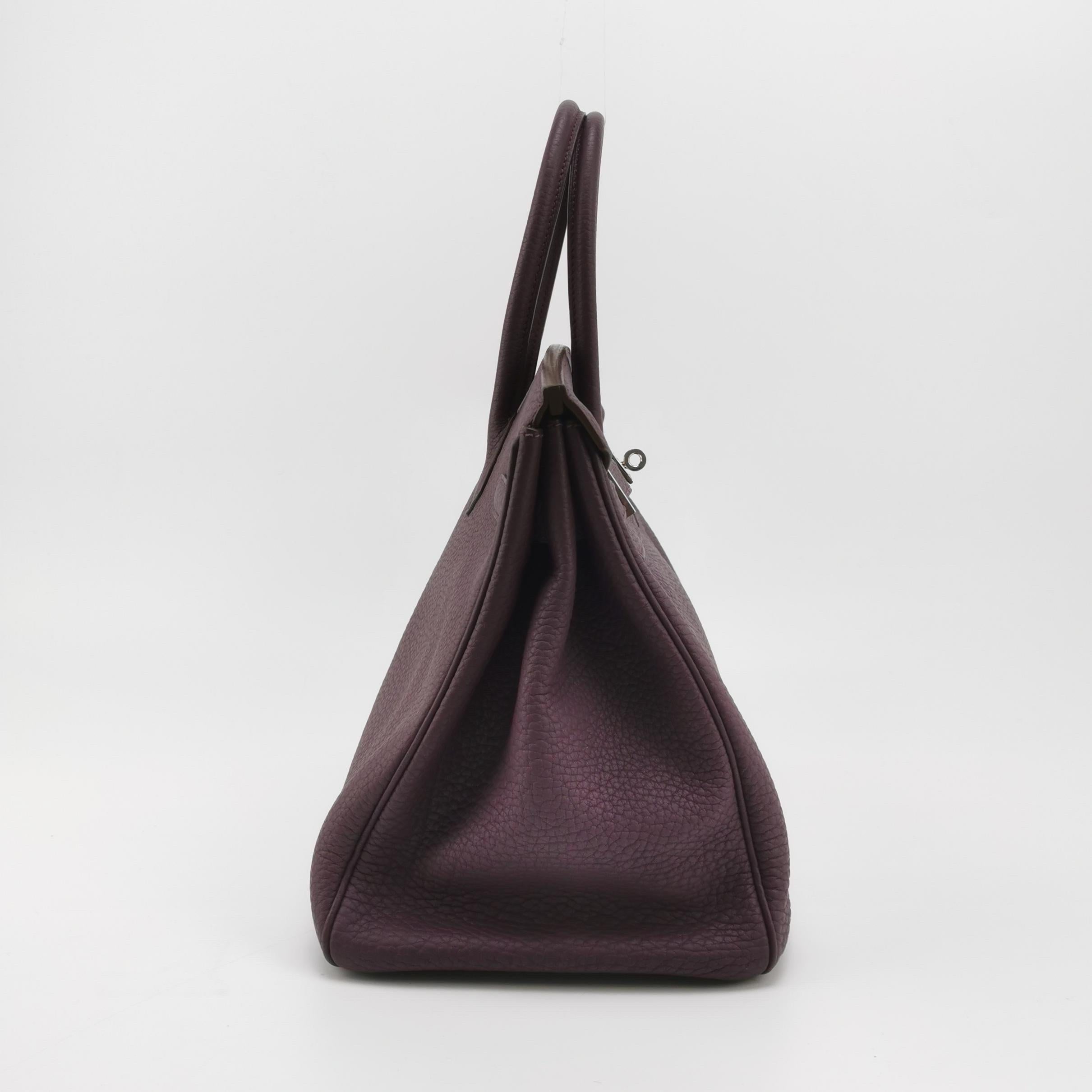 Hermès Birkin 35 Torillon Clemence Piel N5 Cassis Violeta Palladium Herraje 2 Negro